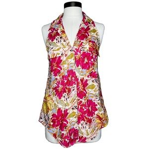 Anthropologie Porridge Red Floral Blouse Size 0 Sleeveless Cotton Boho Pockets